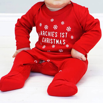 

Snow Print Girls Red Christmas Fashion Rompers Bebe My 1st Christmas Letter Costumes for Kids Clothes Infant Clothing