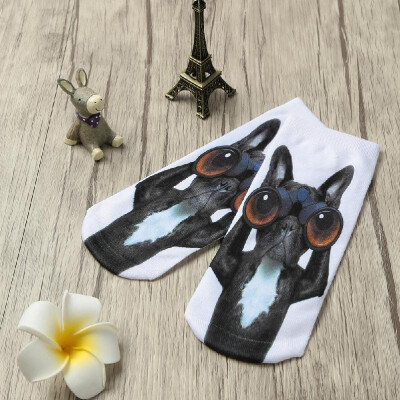 

New Fashion Women Socks Cute Dog Print Low Cut Breathable Stretchy Casual Ankle Socks