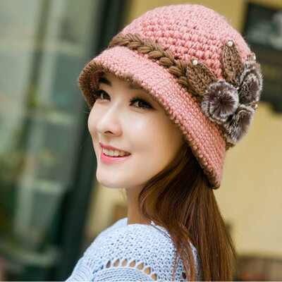

Tailored Fashion Women Lady Winter Warm Crochet Knitted Flowers Decorated Ears Hat Hot