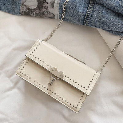 

Tailored Womens Fashion Rivet Small Square Bag Solid Color Diagonal Bag Shoulder Bag