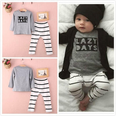 

2pc Long Sleeve Newborn Baby boys Romper Clothes Outfits T-shirt Top Pants Set 3-24M