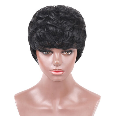 

ELEMENT 6 Inch Short Pixie Cut Wigs Human HairSynthetic Blend Wigs Layered Extra Straight Hairpiece for Black Women
