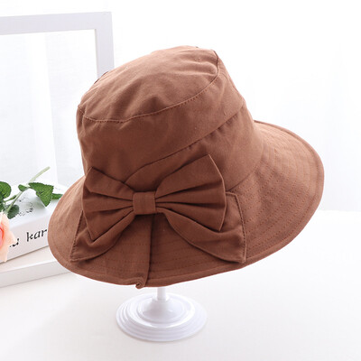 

New summer Korean bow-knot folded hat with foldable cotton&linen hat sunshade basin hat for ladies