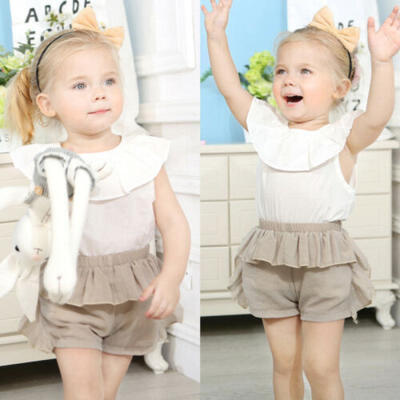 

US 2pcs baby girl clothes summer Ruffle T Shirt Tee short pants casual outfits