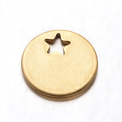 

Flat Round with Star 304 Stainless Steel Charms Golden 125x1mm Hole 25x25mm