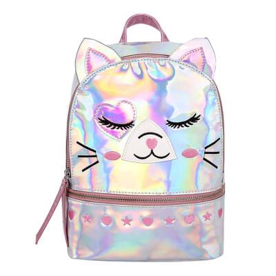 

Cat Print Travel Backpacks Women Large Capacity PVC Laser School Knapsack