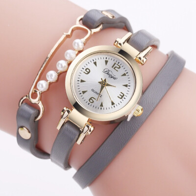 

Foreign trade hot PU leather around three circles of pearl series simple watch duoya ladies alloy bracelet watch direct sales