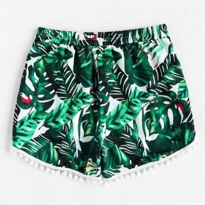 

Ladies Womens Girl Palm Leaf Print Beach Board Swimming Hot Pants Sport Shorts