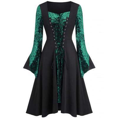 

Tailored Fashion Women Casual Plus Size Long Sleeve Cross Bandage Partchwork Loose Dress