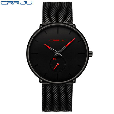 

CRRJU Men Fashion Casual Quartz Watch Simple Stainless Steel Mesh Band Watches Elegant Ultra Slim Wrist Watch