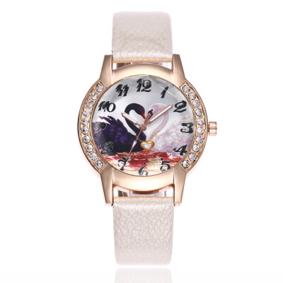 

Ladies Swan Watch Tree Belt Double Row Diamond English