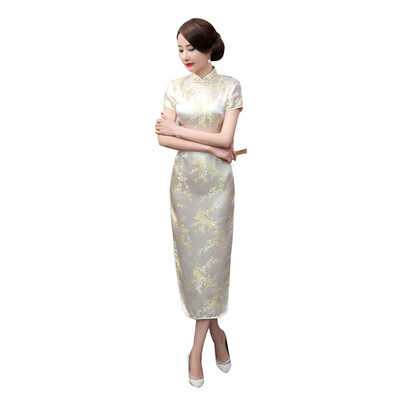 

Traditional Chinese Women Long Cheongsam Bridesmaid Short Sleeve Evening Dress