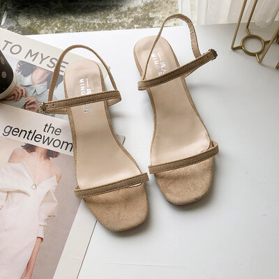 

Sandals Pingdi Xia 2019 new Korean version of the small fresh thick heel square head 100 fairy buckle Roman shoes