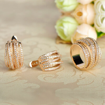 

Blucome earrings ring copper set jewelry set zircon ring 7260