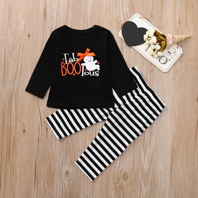 

Children Girls Halloween Striped Cartoon Print T-shirt TopsPants Set Clothes