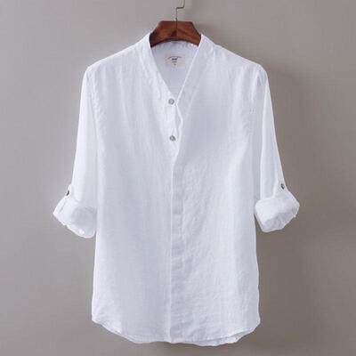 

Men&amp39s Full Sleeve Linen Casual Shirts Breathable Cotton Shirt Asian Sizes