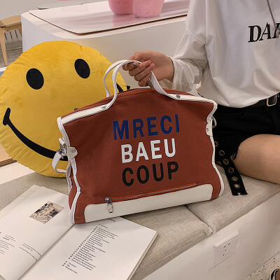 

Qiao Bani 2019 new South Korea ins fashion contrast color canvas big bag bills shoulder diagonal tide women bag cross-border