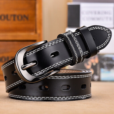 

New business spin buckle mens leather belt mens leather embossed two-layer leather blue belt