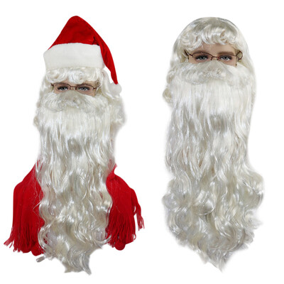 

〖Follure〗Christmas Cosplay Wig Beard Santa Claus White Curly Long Synthetic Hair Adult