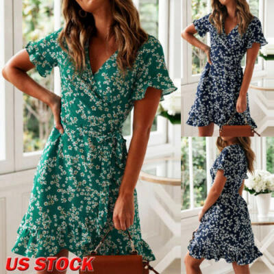 

Women Summer Boho Short Maxi Dress Evening Cocktail Party Beach Dresses Sundress