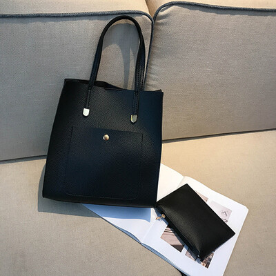 

Tailored 2Pcs Womens Fashion Leather Simple Shoulder Bag with Handbag BK