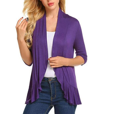 

Casual Women Loose 34 Sleeves Open Front Cardigan Pure Color Autumn Coat