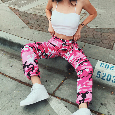 

Womens Summer High Rise Camouflage Print Cargo Pants Ladies Plus Size Trousers