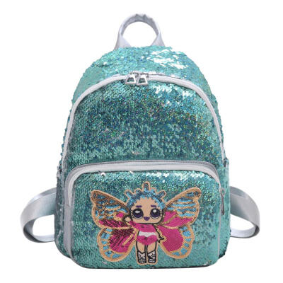 

Cute Cartoon Print Backpacks Women School Bags Sequins Leather Knapsack