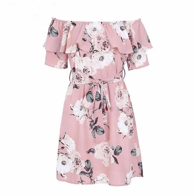 

Ruffle off shoulder summer dress women Sash flower print short dress Casual beach boho dress female vestidos 2018