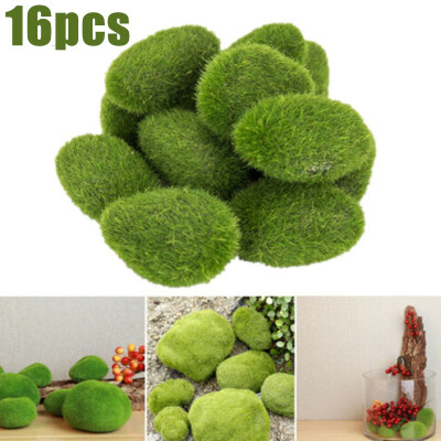 

16Pcs Green Artificial Fake Faux Emulation Moss Fuzzy Stone Ball Rock Garden