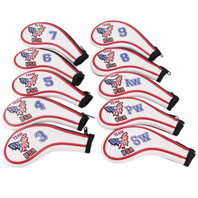 

Greensen 10PCS PU Golf Iron Head Covers Club Driver Headcovers Set Zipper Opening 3 PW SW AW