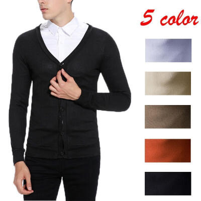 

Men&39s Pure Color Cardigan V-neck Slim Sweater Coat Casual Pullover Knitting Warm