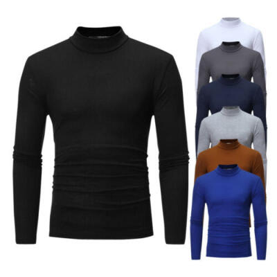 

UK STOCK MENS ROLL NECK LONG SLEEVE COTTON TOP TURTLE NECK BASIC T SHIRTS