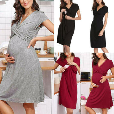 

Womens Pregnancy Maternity Short Dress Solid Breastfeeding Nursing Dresses US