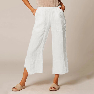 

The Fashion Womens Casual Pockets Solid Cotton Pants