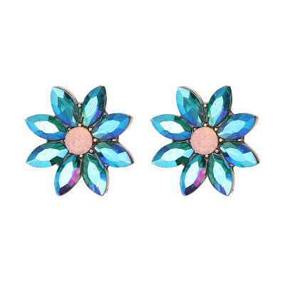 

2018 Luxury Retro Crystal Stud Earrings with opal Stone Women Fashion Trend Statement Jewelry For Women 13 Colors J50059