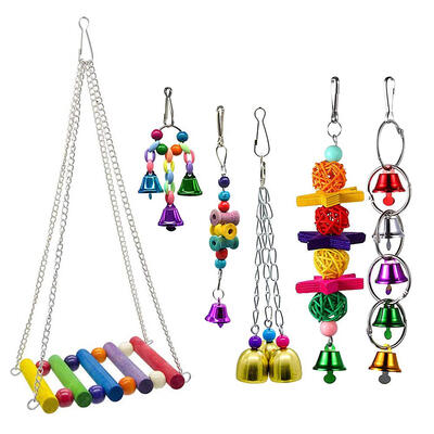 

6pcs Parrot Toys Pets Bird Chew Bite Climb Swing Bells Hanging Cage Toy