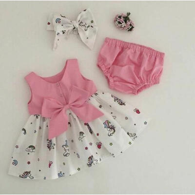 

3Pcs Kids Baby Girls Unicorn Dress Outfit Princess Tutu Bow Dresses Summer 1-6Y