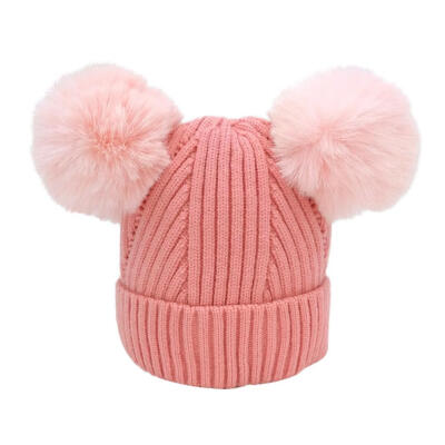 

Fashion Kids Girls Solid Color Warm Hat Casual Hair Ball Knitted Beanie Cap