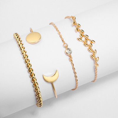 

4 PCSSet Rhinestone Triangle Geometry Stackable Open Cuff Bracelet Simple Bohemian Adjustable Bracelet