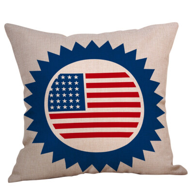 

America Flag Cushion Cover Cotton Linen Decorative Pillowcase Chair Seat British style Pillows Case Blue Red Geometric