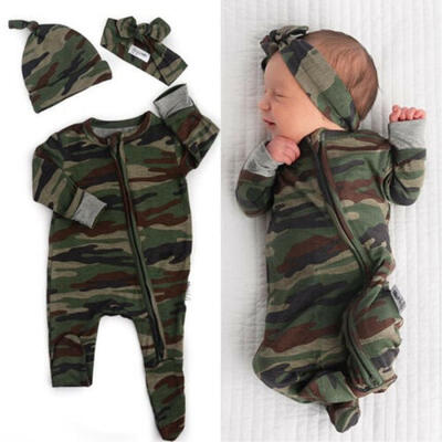 

Newborn Baby Boy Girl Camo Zipper Romper Jumpsuit Autumn Clothes Outfit