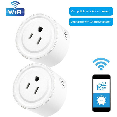 

2Pcs Mini Intelligent Socket Plug WIFI Remote Control Timing Switch Support Voice Control with ONOFF Button