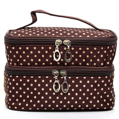 

Double Layer Large Capacity Cosmetic Bag Woman Dots Travel Makeup Organiser Bag
