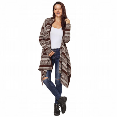 

Shawl Print Long Sleeve Cardigan Loose Mid-length Knit Sweater