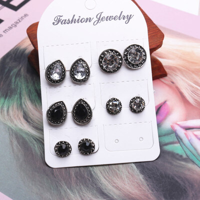 

EK202 Women Black Crystal Earrings for Women Boucle Doreille Jewelry Bohemian Stud Earring Set Green Droplets Brincos 5 Pairs