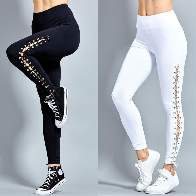 

2018 spring&summer AliExpress WISH hot sale explosion sexy slim eyelet straps sports pants ZC2496 black