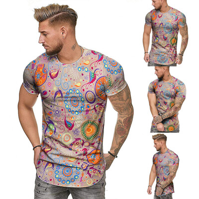 

Toponeto Fashion Mens Summer Slim Casual African Print O-Neck Fit Short Sleeve Top Blouse