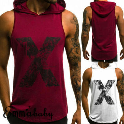 

Men Gym Bodybuilding Clothing Hoodie Tank Muscle Hooded Shirt Vest Tops