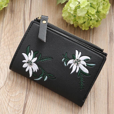 

Womens PU Coin Purse Floral Embroidered Change Wallet With Zipper